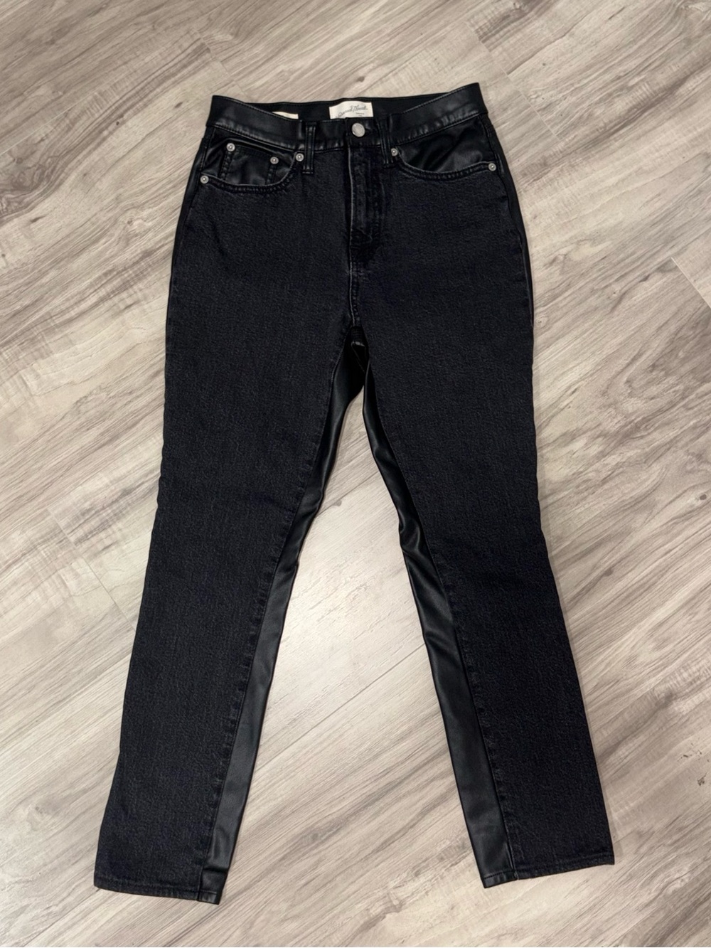 Women's Two-Tone Faux Leather Trim Jeans 4